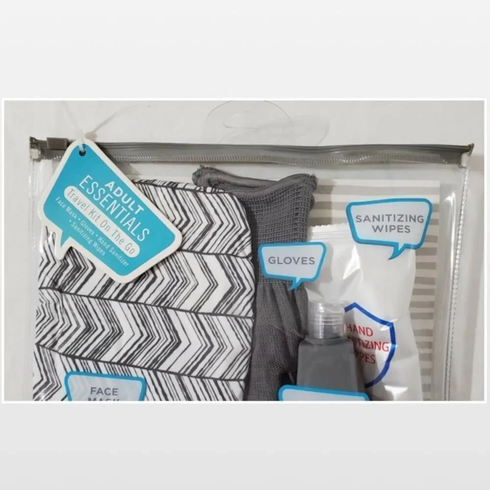 New ABG Accessories Mask Gloves Wipes Adult Travel Kit Grey White 8 Piece NWT